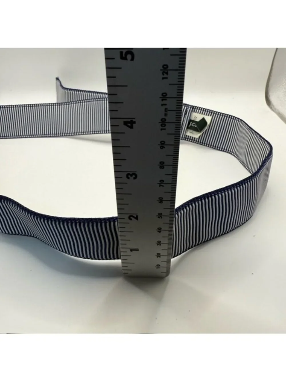 J. Crew Navy White Striped Grosgrain Ribbon D-Ring Belt Preppy Small Medium - Picture 8 of 9